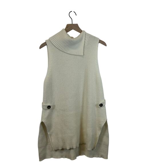 Anthropologie Alexa Sleeveless Split Mock Neck Button Sides Cream Tunic Sweater - Picture 4 of 11